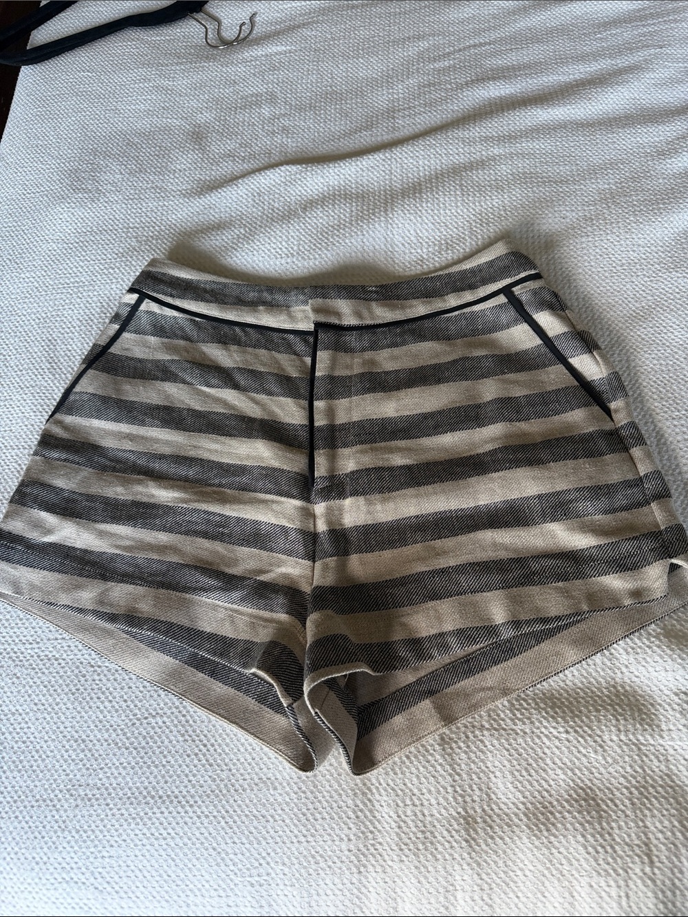 The Jetset Diaries Striped High-Waist Shorts in Beige and Charcoal